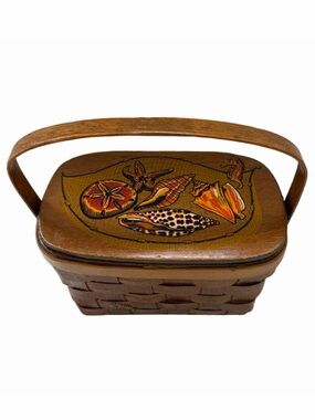 Vintage Caro Nan Signed Wicker Hand Painted Basket Purse “Birds Nest” Shells